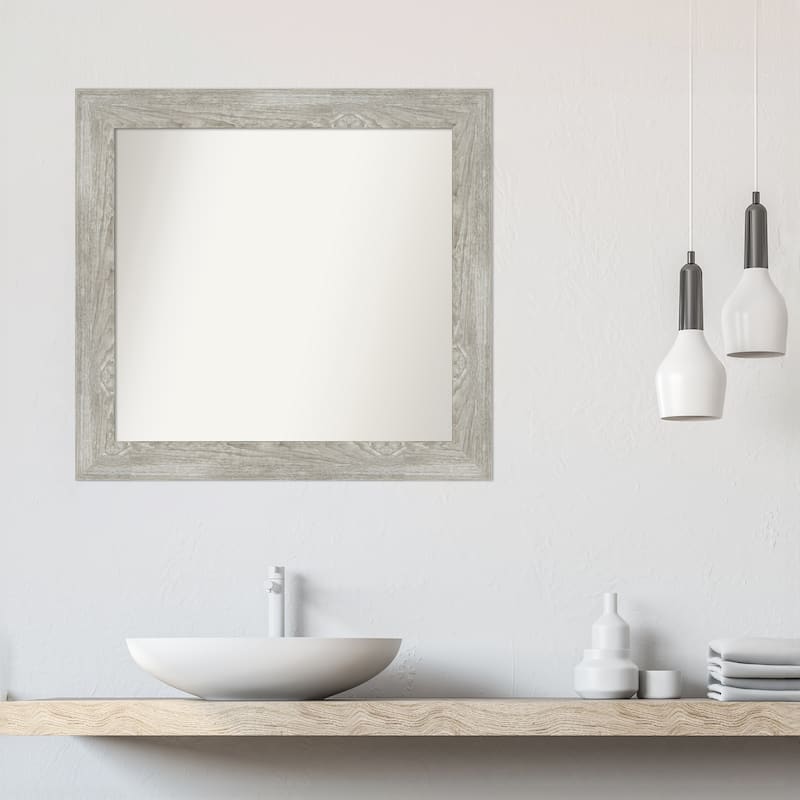 Dove Greywash Framed Non-Beveled Custom Wall Mirror, Bathroom Vanity Mirror
