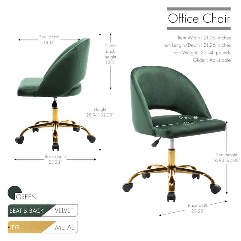 Porthos Home Naiko Velvet Upholstery Swivel Office Chair