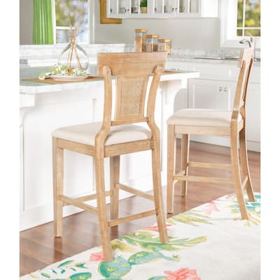 Wooden Woven Back Bar Stools - 43" - Brown and Beige