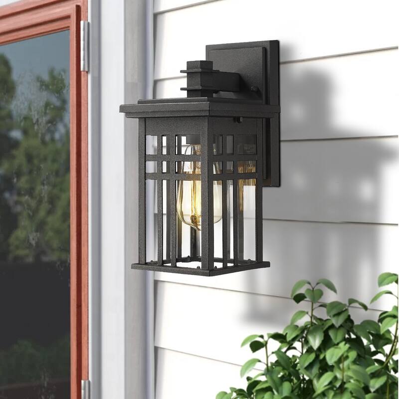Outdoor Wall Lantern in Black/White Finish,Wall Sconce Lantern with Clear Glass