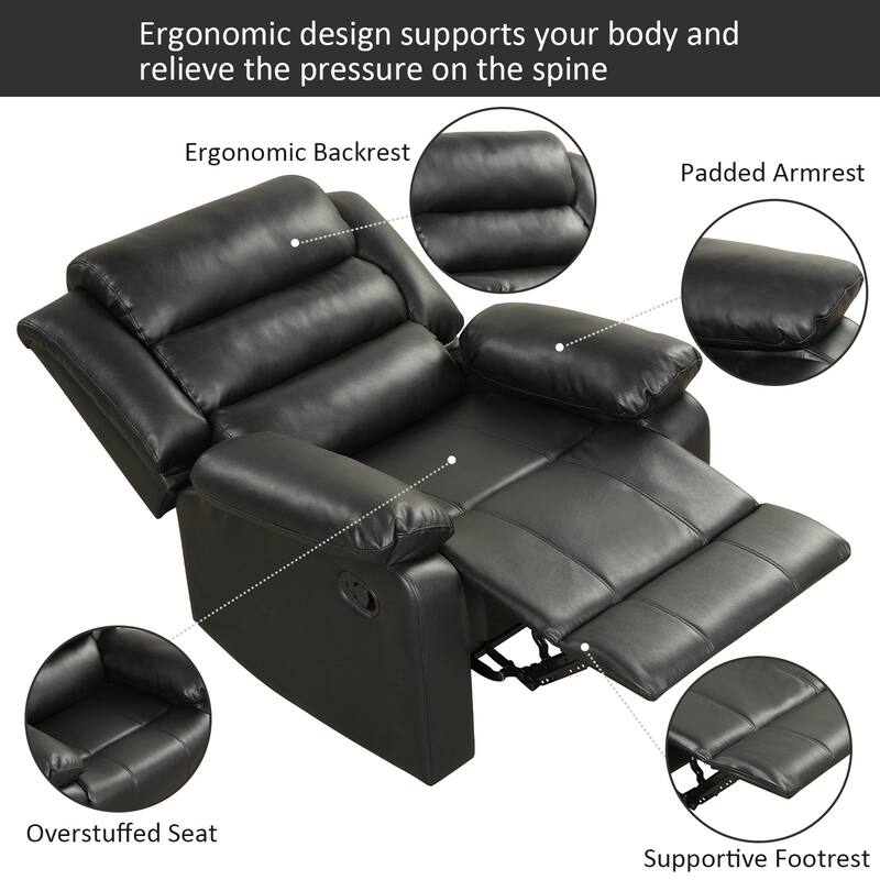 Breathable PU Leather Manual Recliner Chair with Overstuffed Arm and Back