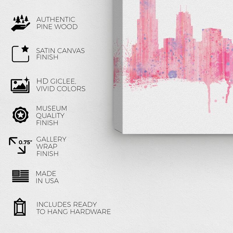 Wynwood Studio Canvas Cities and Skylines Rose Quartz Chicago Skyline Pastel Pink Modern & Contemporary Wall Art Canvas Print