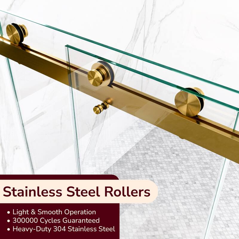 GDFStudio - Modern Minimalist Frameless Double Sliding Shower Door with 3/8" SGCC Tempered Glass & Stainless Steel Hardware