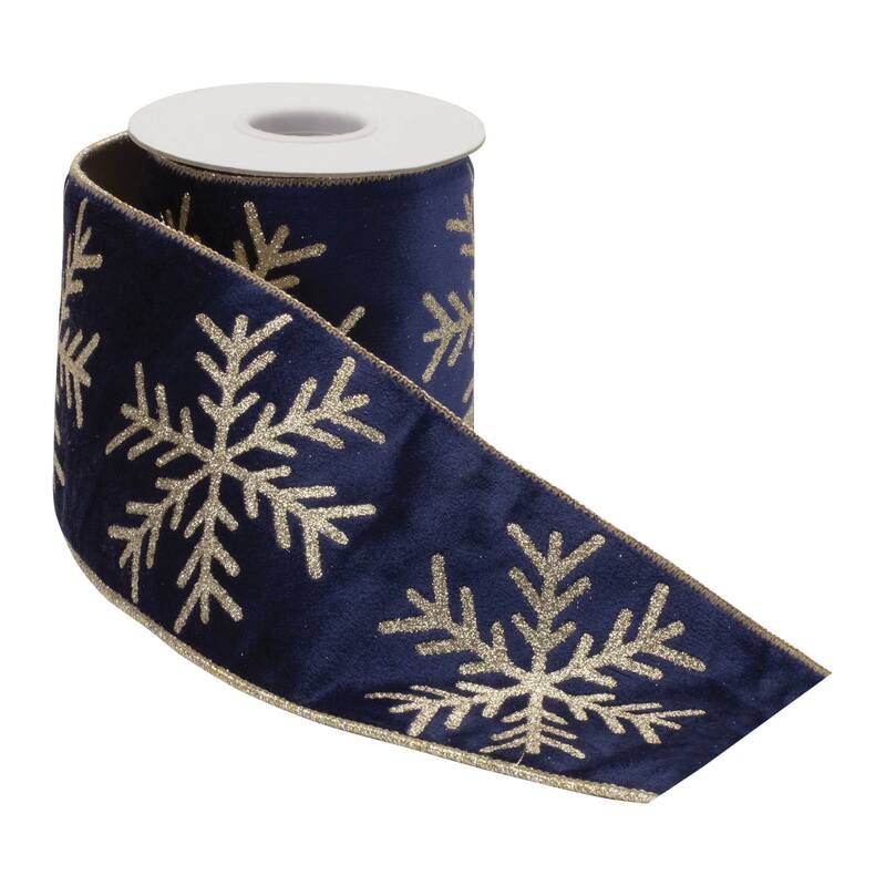 Glittered Snowflake Wired Ribbon 4" x 5 Yds. - N/A