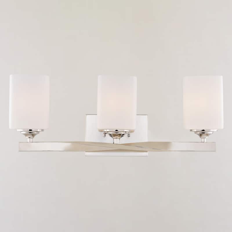 Robey 3-Light 23 in. W Polished Nickel Bathroom Vanity Lighting Fixture, Frosted White Glass, Dimmable LED Compatible Reversible