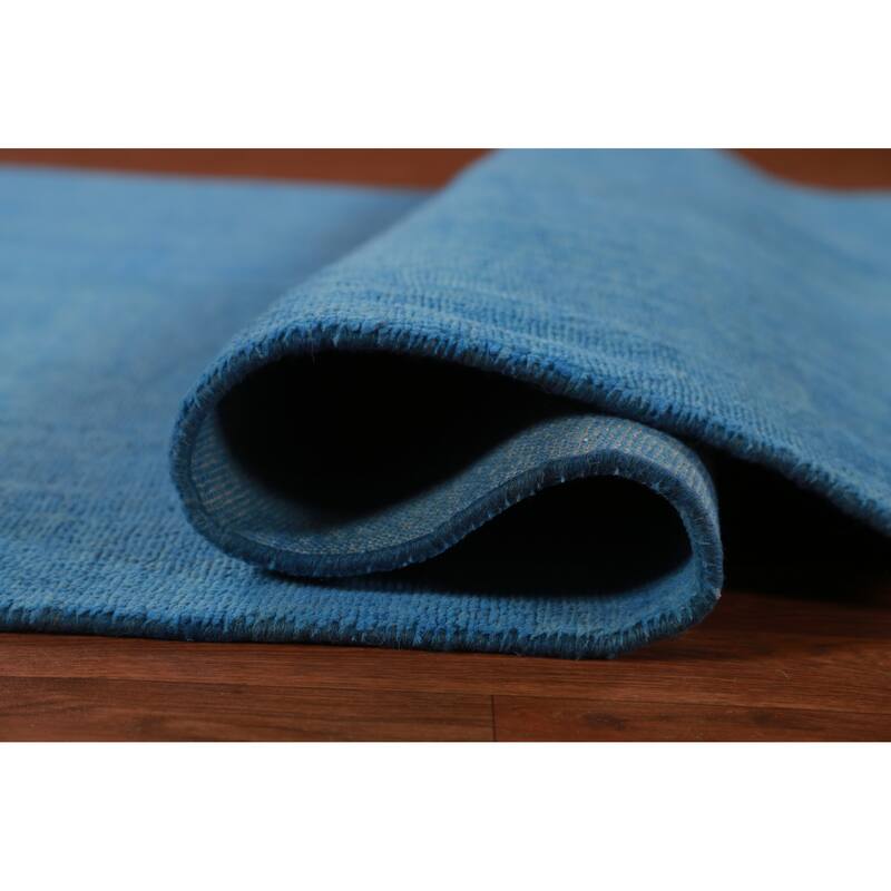 Hand Knotted Oriental 100% Wool Carpet Modern Solid Navy Blue & Blues Gabbeh Area Rug - 10' 0'' X 5' 3''