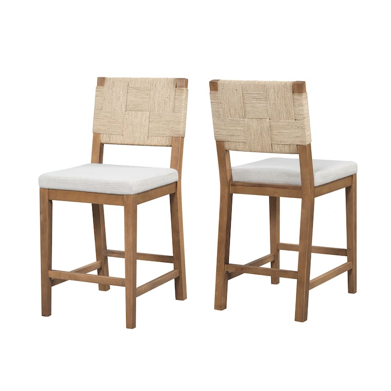 Christopher Knight Home - Amelia Woven Elegance Bar Stool with Rubberwood Frame (Set of 2)