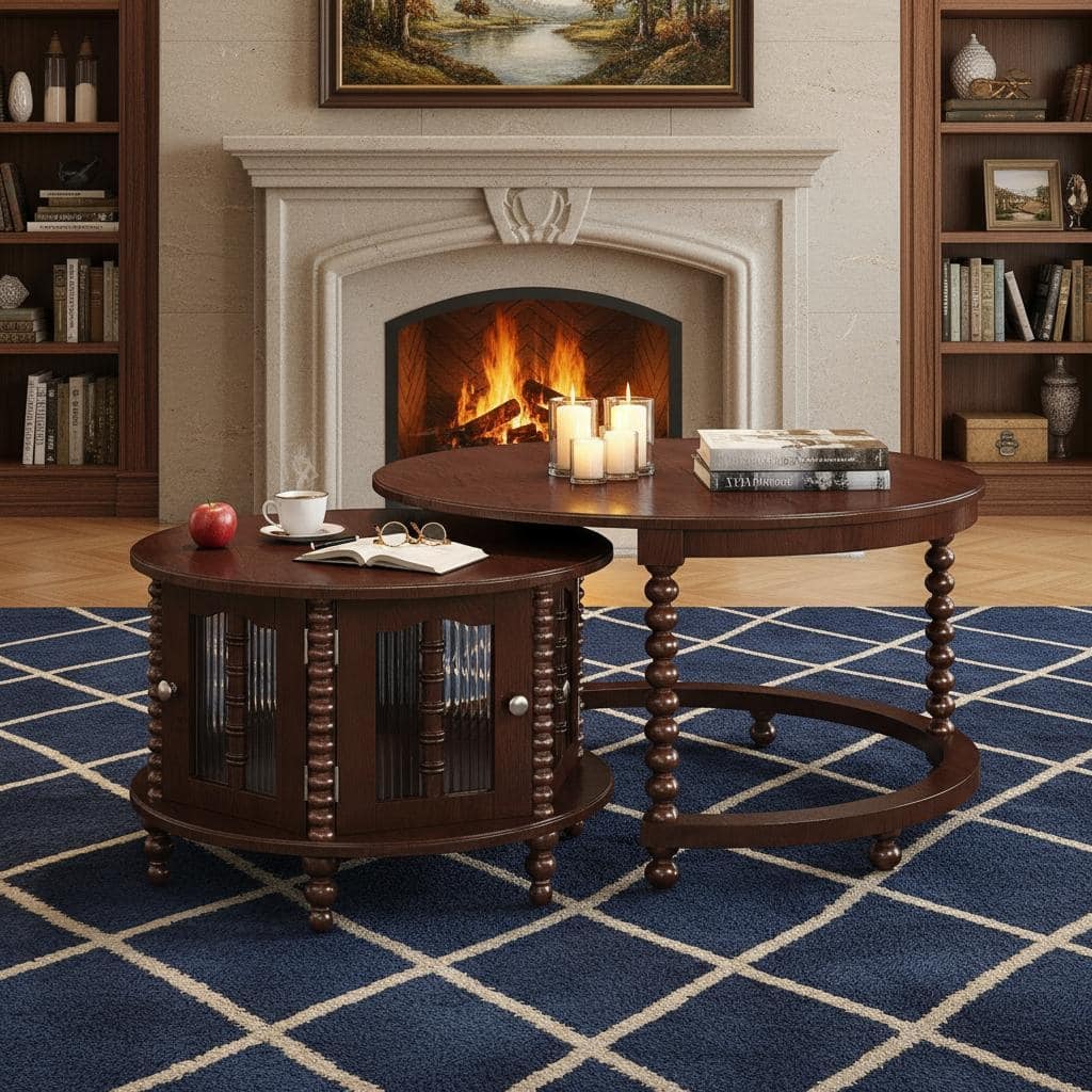 Vintage Walnut Nesting Coffee Table Set with Hidden Storage by Harper&Bright Designs