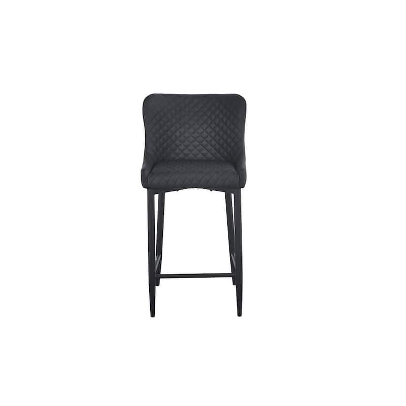 HomeRoots Set of Two 30" Gray and Black Faux Leather and Metal Low Back Bar Height Bar Chairs