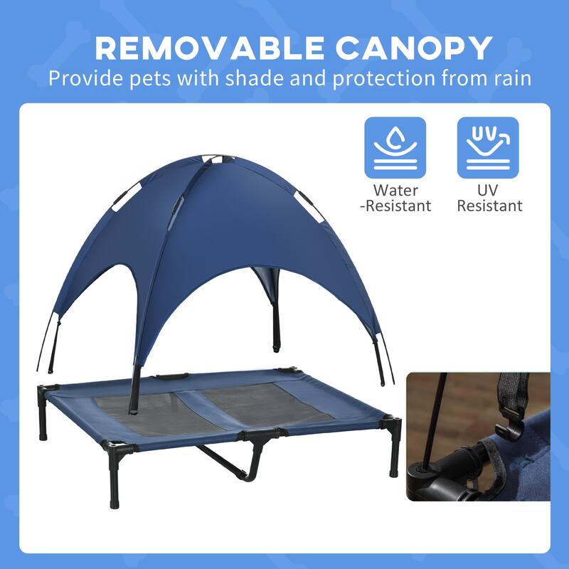 PawHut 36" x 30" Elevated Dog Cot Cooling Pet Bed With UV Protection Canopy Shade