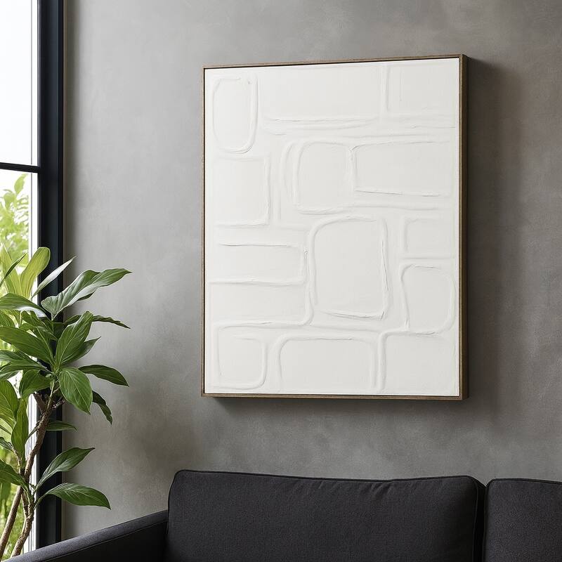 Canvas Wall Artwork with Stone Pattern Textured - 36", Ivory & Brown