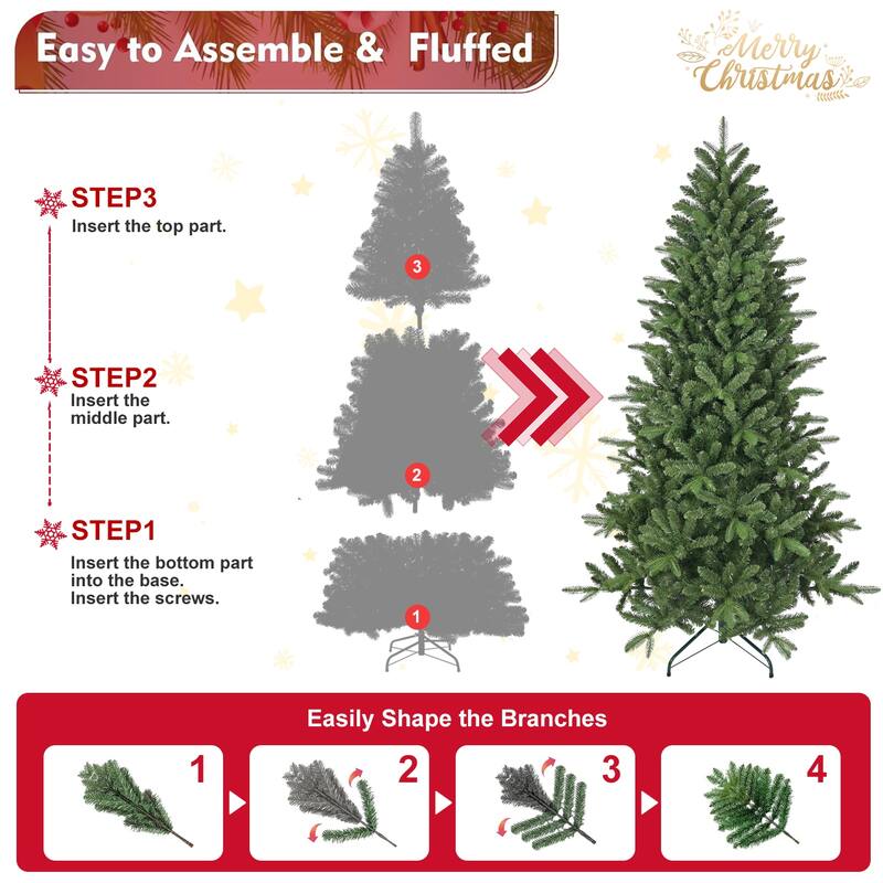 6ft Christmas Tree, 1168 Branch Tips, Full Lush Hinged Pine with Mixed Needles, Easy Assembly Holiday Tree with Metal Stand