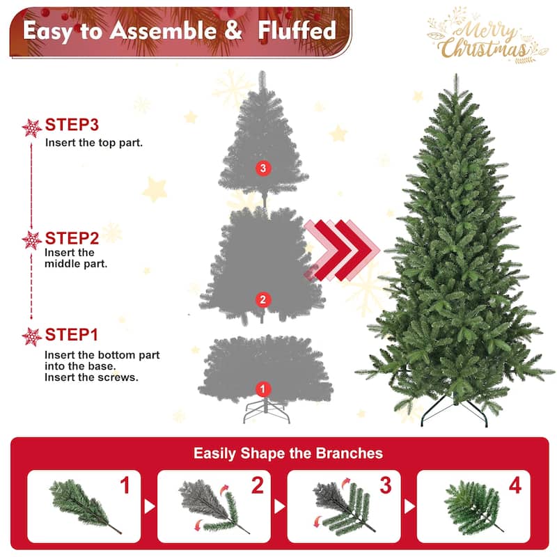 Artificial Christmas Tree, Full Lush Hinged Pine with PE+PVC Mixed Needles