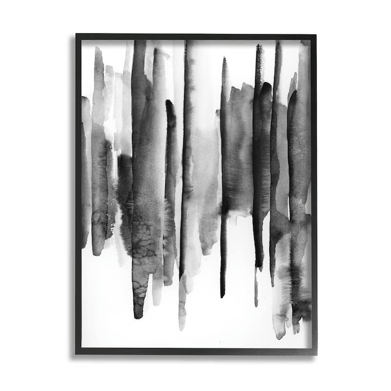 Stupell Vertical Black Ink Strokes Abstract Watercolor Over White Framed Wall Art - 24 x 30 - Black