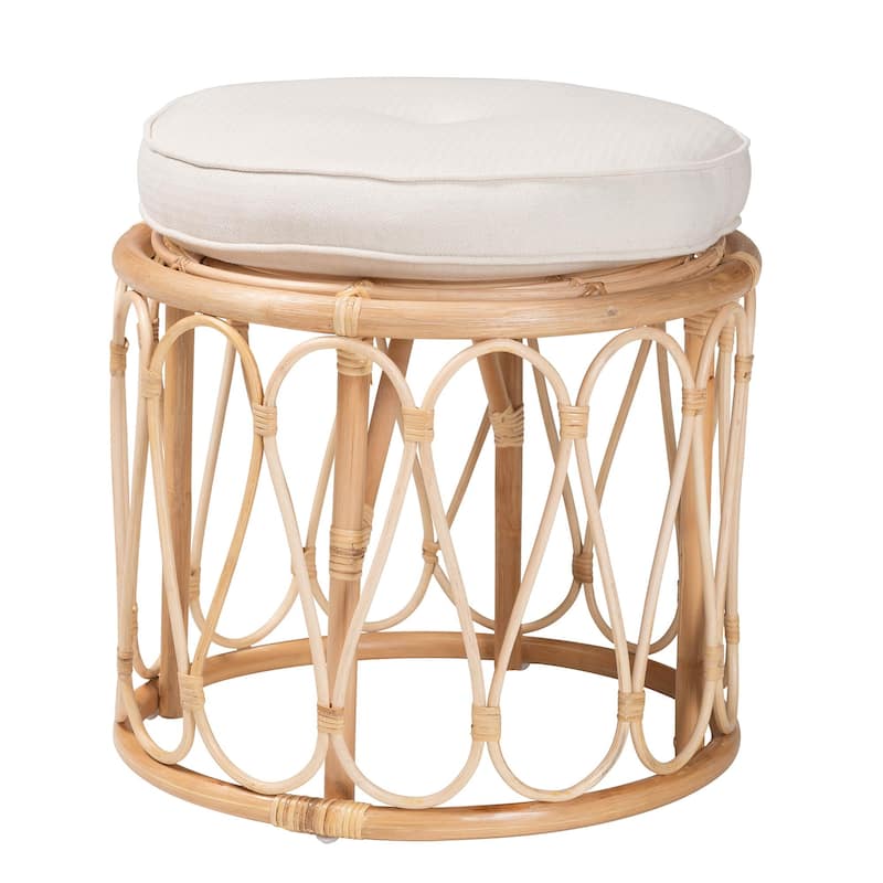 Hachiro Bohemian Natural Rattan Ottoman Footstool - Medium - Natural