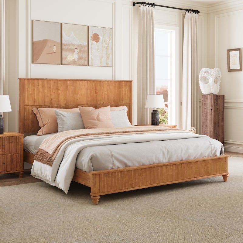 GDFStudio - Harrison Sturdy Solid Wood Bed Frame with Tall Headboard for Elegant Bedrooms - Natural(Only bed) - King