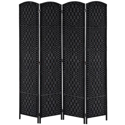 6' Tall Wicker Weave 4 Panel Room Divider Privacy Screen - Black
