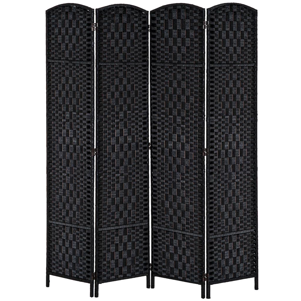 6' Tall Wicker Weave 4 Panel Room Divider Privacy Screen - Black