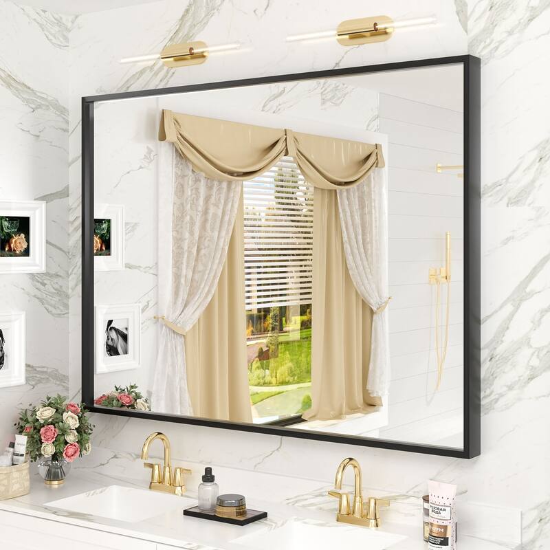 Aluminum Alloy Framed French Cleat Mounted Tempered Glass Wall Vanity Mirror - 48" x 36"