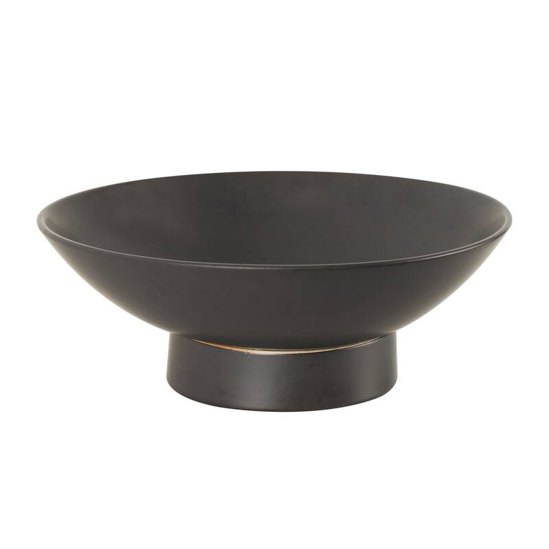 Ceramic Wide Decorative Bowl with Elevated Base - Black or White - Roche River Decor