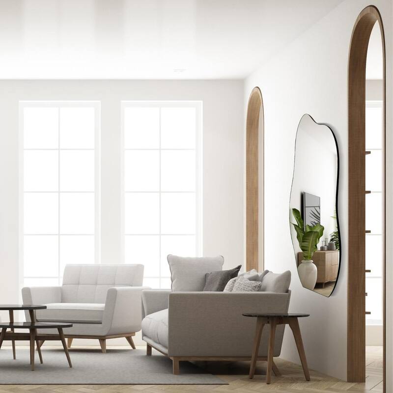 ALYA Asymmetrical Irregular Wall Mirror - 55x24 Inches - Black