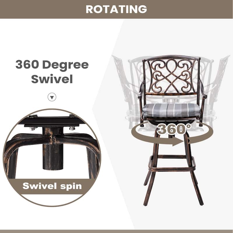 VredHom Outdoor Swivel Bar Stool with Sunbrella Cushion