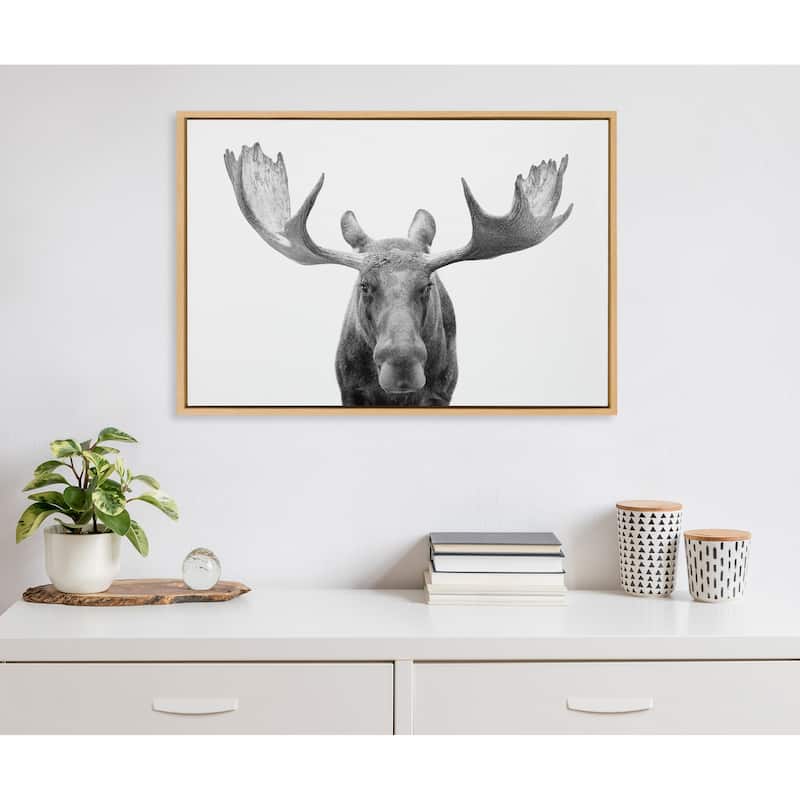 Kate and Laurel Sylvie Moose Black White Framed Canvas by Amy Peterson
