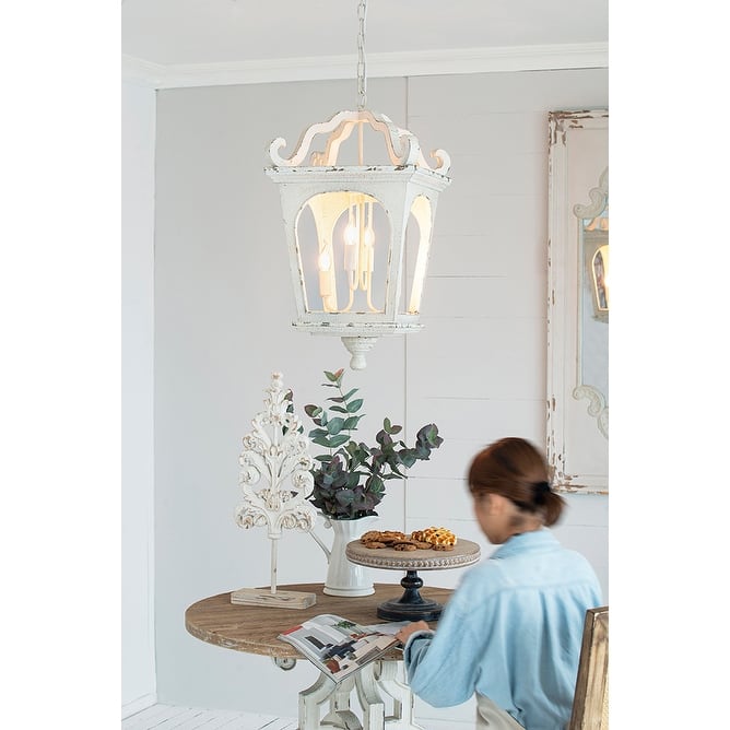 4 - Light Wood Chandelier, Hanging Light Fixture with Adjustable Chain for Kitchen Dining Room Foyer Entryway, Bulb Not Included