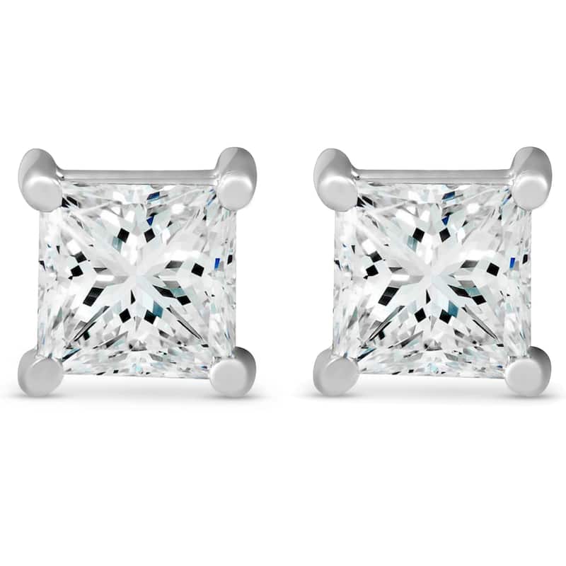 Bliss Diamond Certified 3Ct Princess Cut Diamond Studs White Gold Lab Grown - White