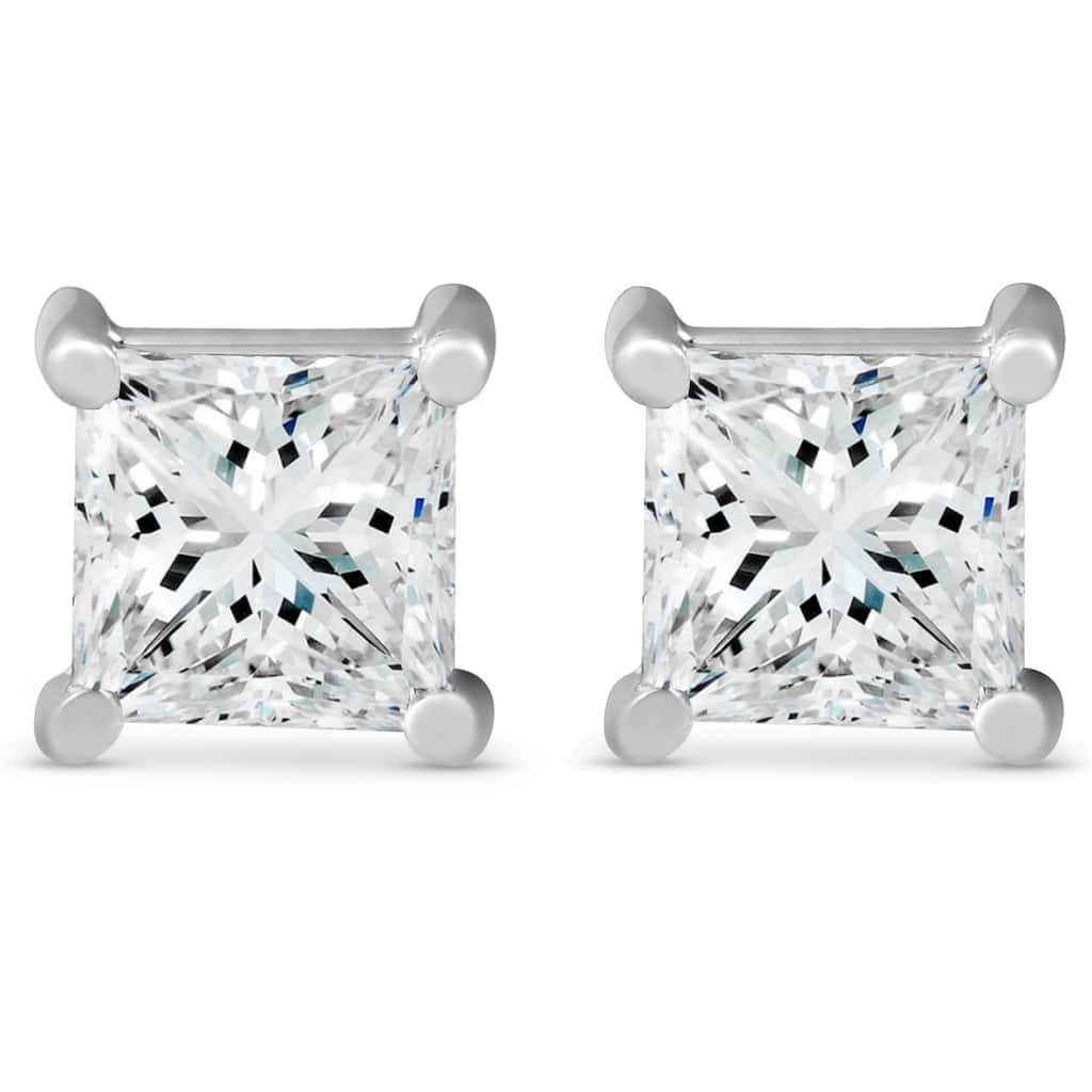 3 ct TDW Princess Cut Diamond Screw Back Studs White Gold Lab Grown