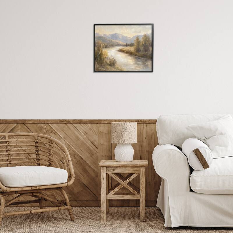 Stupell Flowing River & Distant Mountains Framed Giclee Art Design By Petal Prints Design