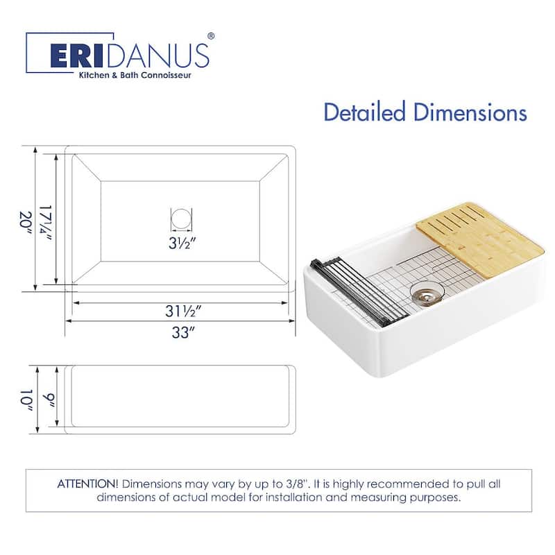 Eridanus Fireclay Workstation Farmhouse Kitchen Sink