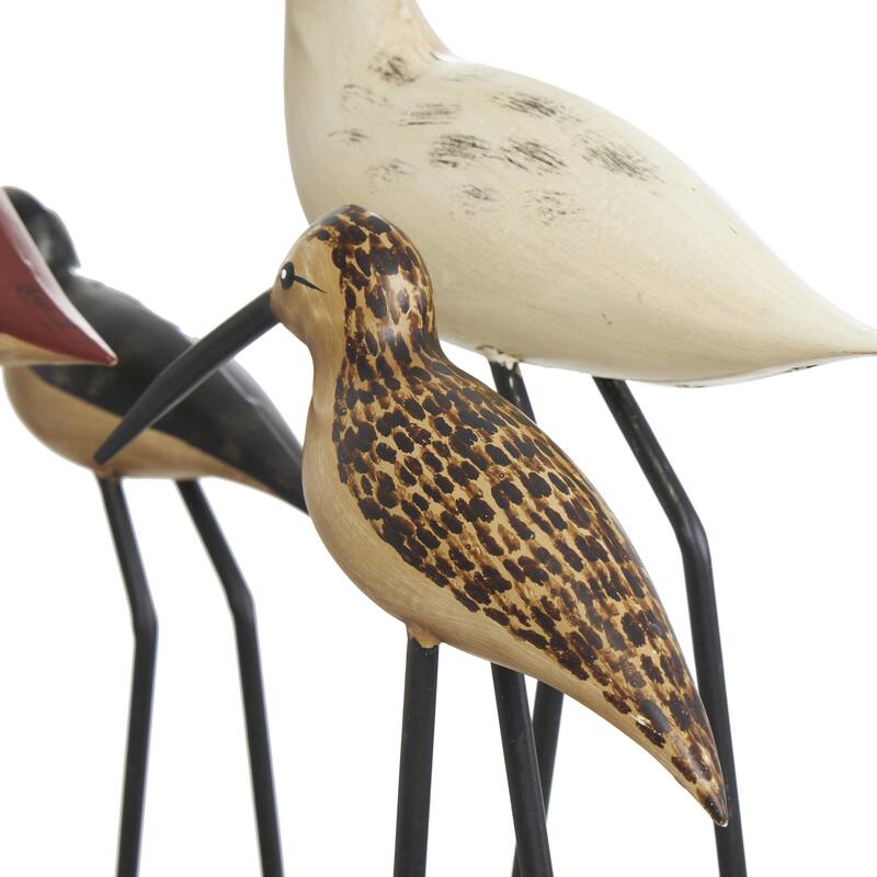 Wood Bird Decorative Sculpture with Red Accents and Log Base - Brown - Roche River Decor