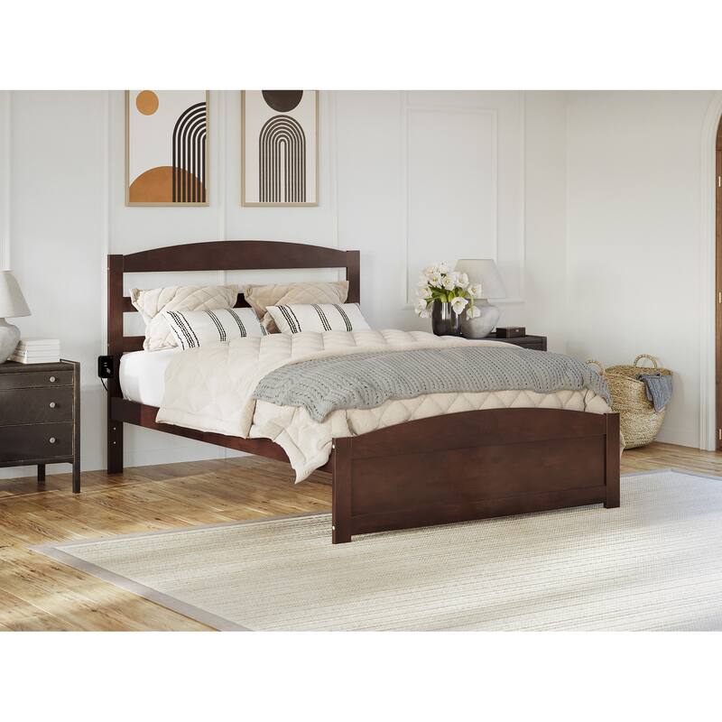 Warren Solid Wood Platform Bed with Footboard - Walnut - Queen