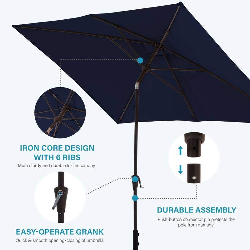 6.5*10ft Rectangular Patio Market Umbrella with Crank & Tilt, UV & Water-Resistant Canopy