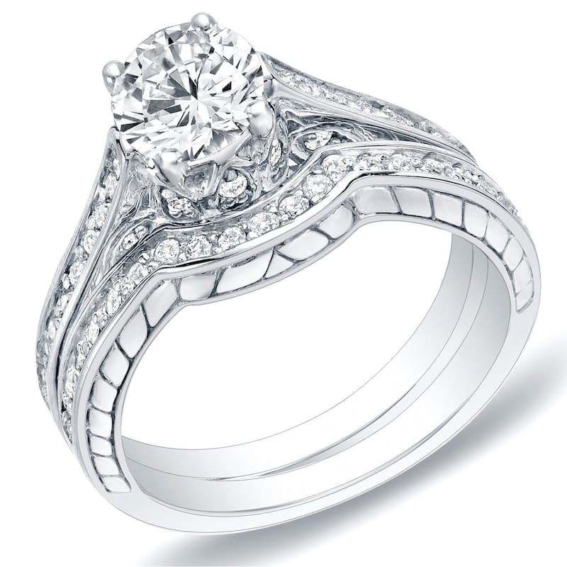 Auriya 14k Gold 1ctw Carved Diamond Engagement Ring Set - White - 4