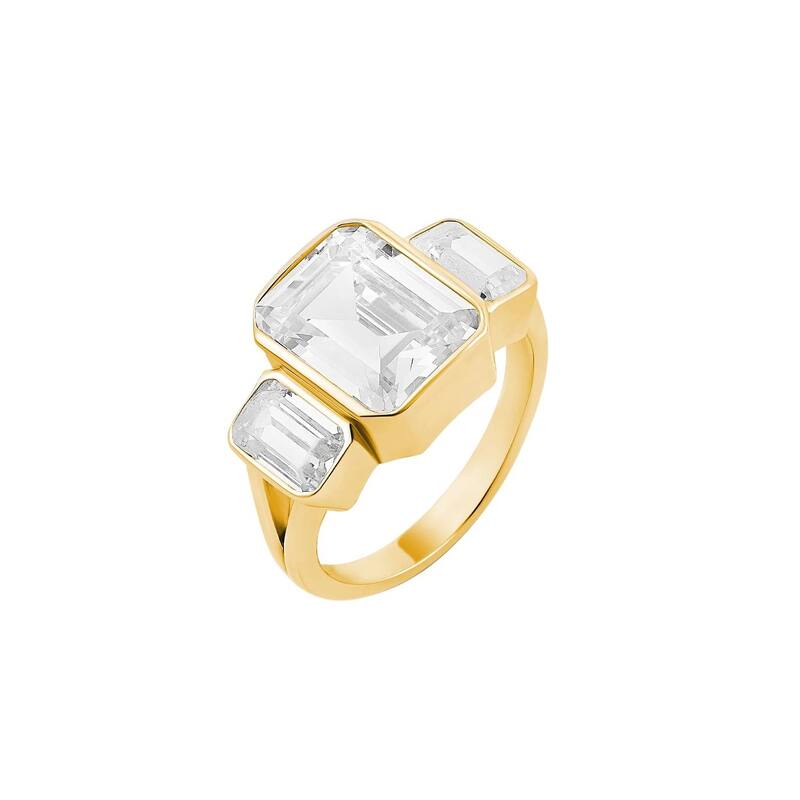 SHYMI Three Stone Bezel-Set Statement Ring - 6 - Gold