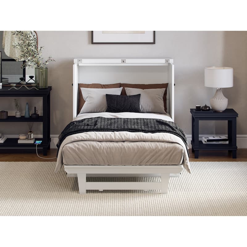Twin Murphy Bed with Storage Chest & Charger - Solid Wood Folding Bed - Space Saving Furniture