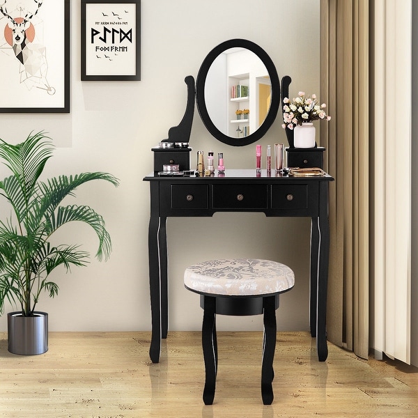Black makeup shop table with drawers