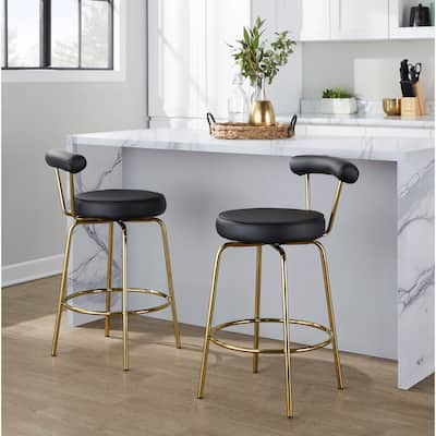 Silver Orchid Caines 26" Fixed-Height Gold Counter Stool (Set of 2)