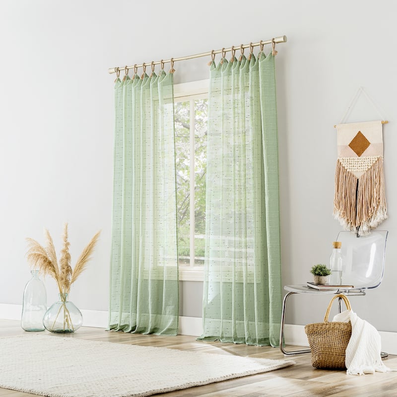 No. 918 Noemi Slub Stripe Rope Tab Semi-Sheer Tie Top Curtain Panel, Single Panel