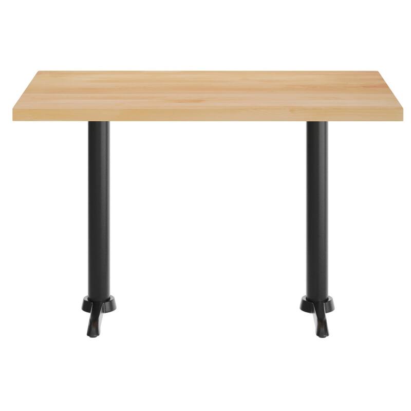 Rectangular Solid Wood Commercial Tabletop w/Two 22" x 22" Dining Height T-Bases - 30"W x 48"D x 29.5"H