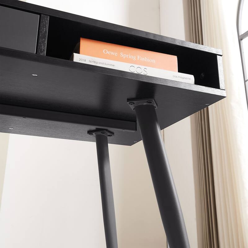 GDF Studio - Mid-Century Writing Desk with USB Ports, Power Outlet & Storage Drawers