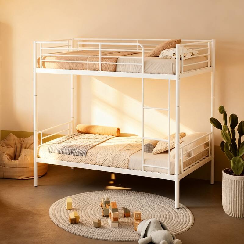 GDFStudio - Able to Split Twin Size Metal Bunk Bed Twin Over Twin with Ladder and high Guardrail
