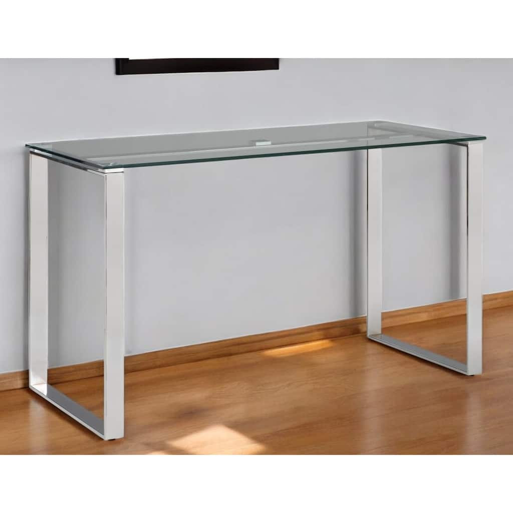 HomeRoots 47" Clear and Silver Glass and Metal Computer Desk