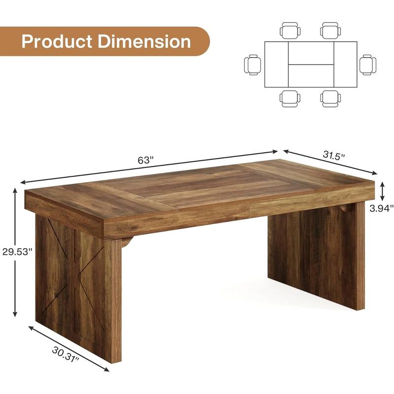 63" Rectangular Conference Table for Office Meeting Room – Modern 6ft Meeting Table for 4-6 People with Sturdy Frame