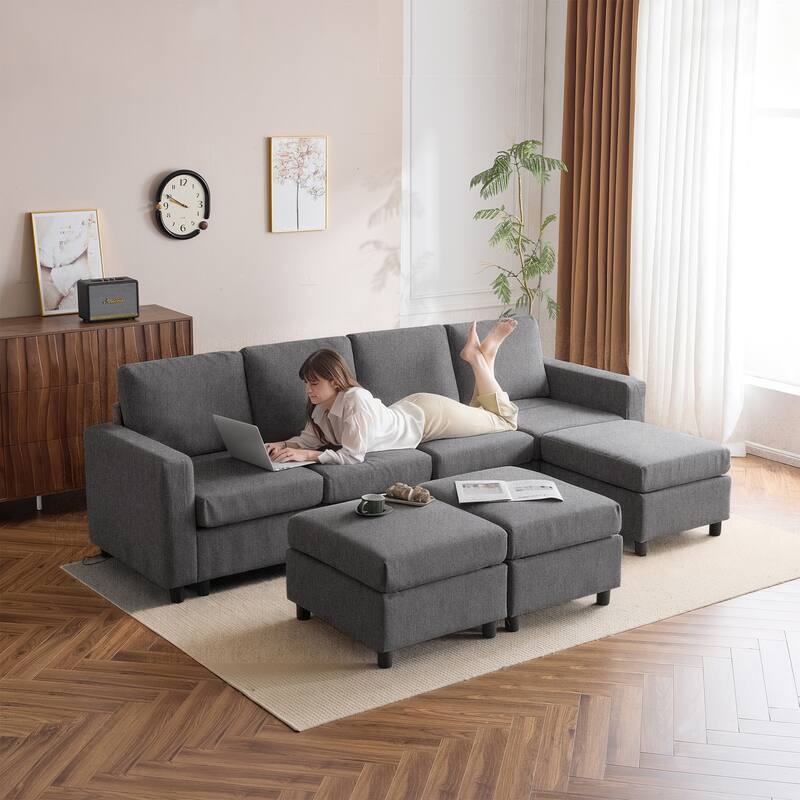 Erommy 6/7-Piece Modular Sectional Sofa – Reversible L-Shaped Couch with Hidden Storage, Space-Saving Living Room Furniture