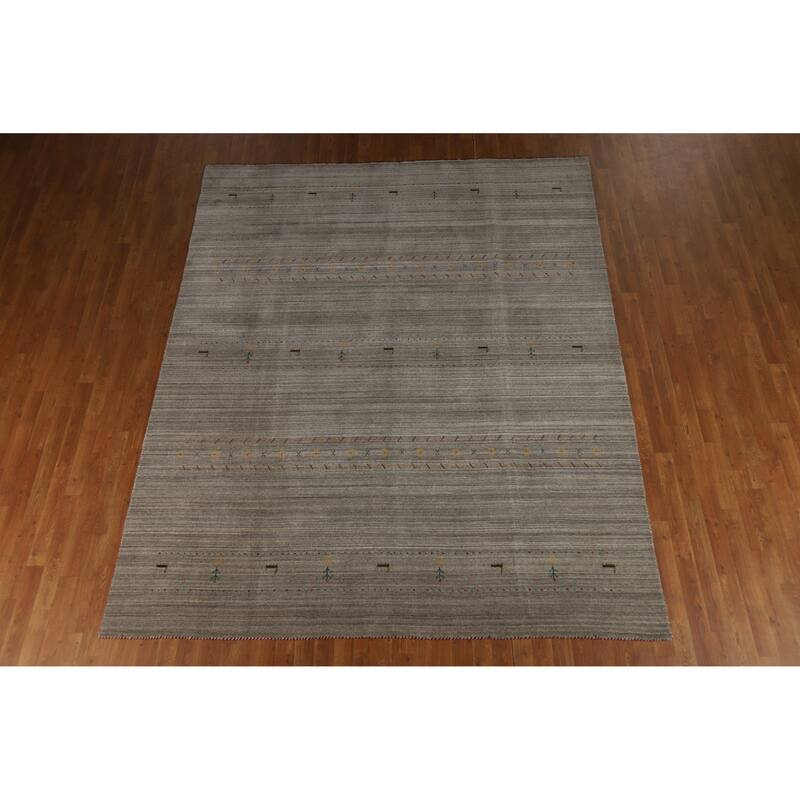 Hand Knotted Oriental 100% Wool Carpet Tribal Animal Pictorial Greys & Charcoal Gabbeh Area Rug - 9' 9'' X 7' 11''
