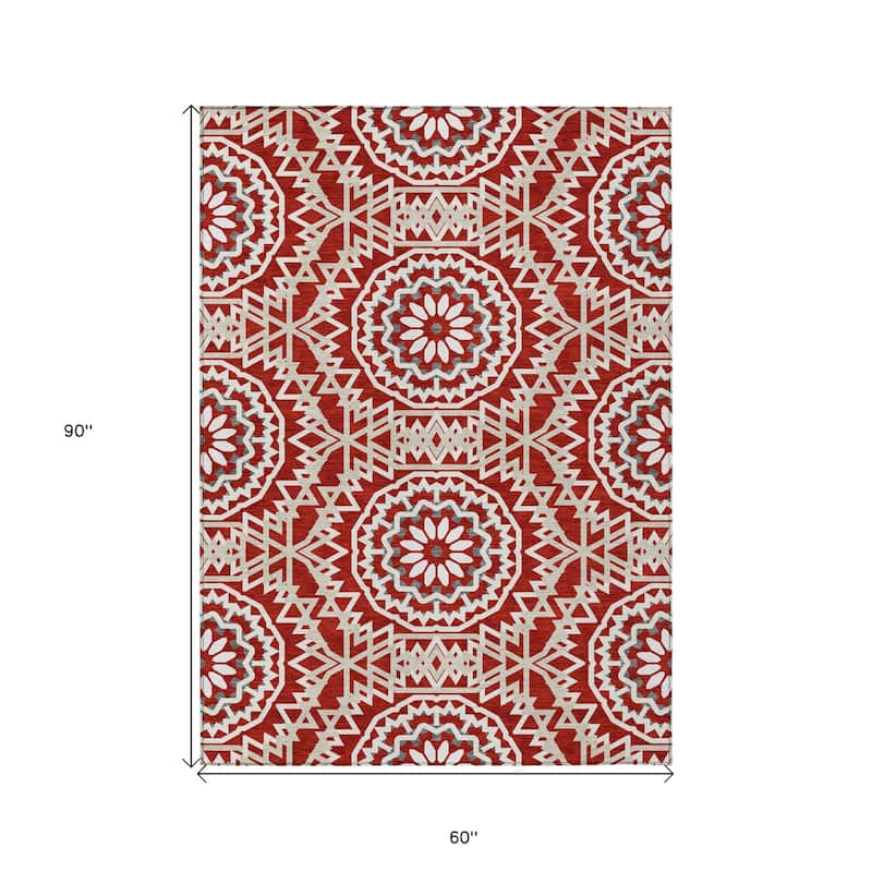 HomeRoots Floral Medallion Transitional Rectangle Outdoor Rug