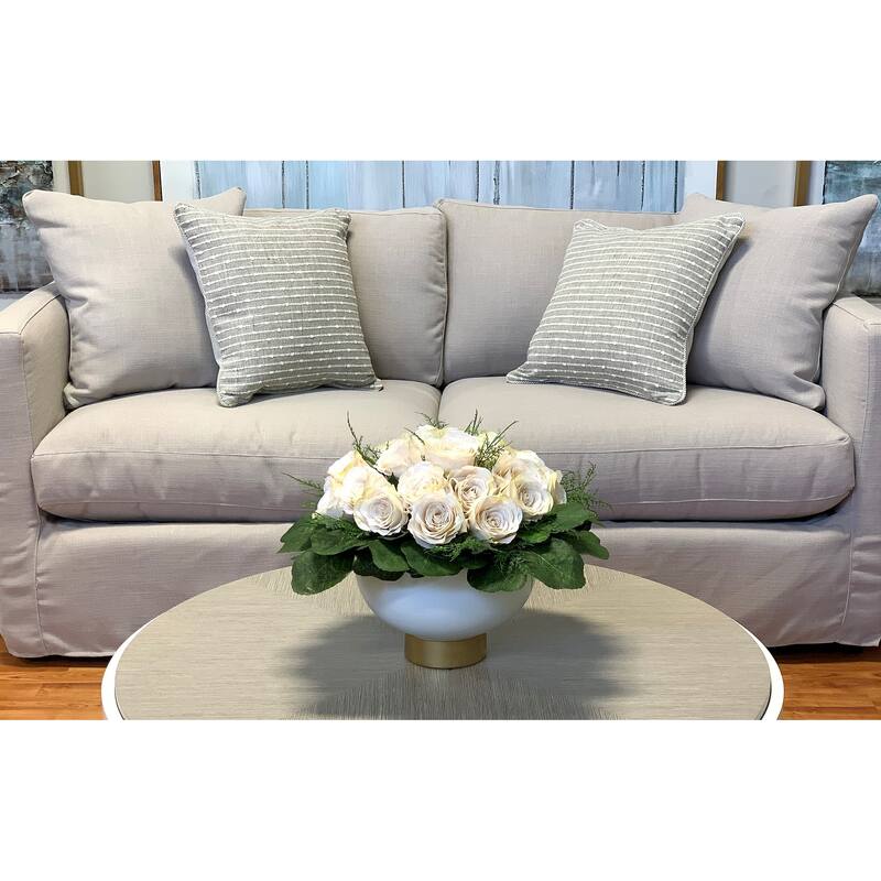 Rose Arrangement with Fern and Leaves - White, Green